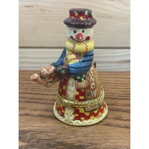 Snowman Trinket Box Hinged Porcelain Christmas Figurine Cone Shape